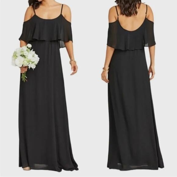 Show Me Your MuMu Caitlin Ruffle Maxi Dress Large Black Chiffon - Picture 1 of 5
